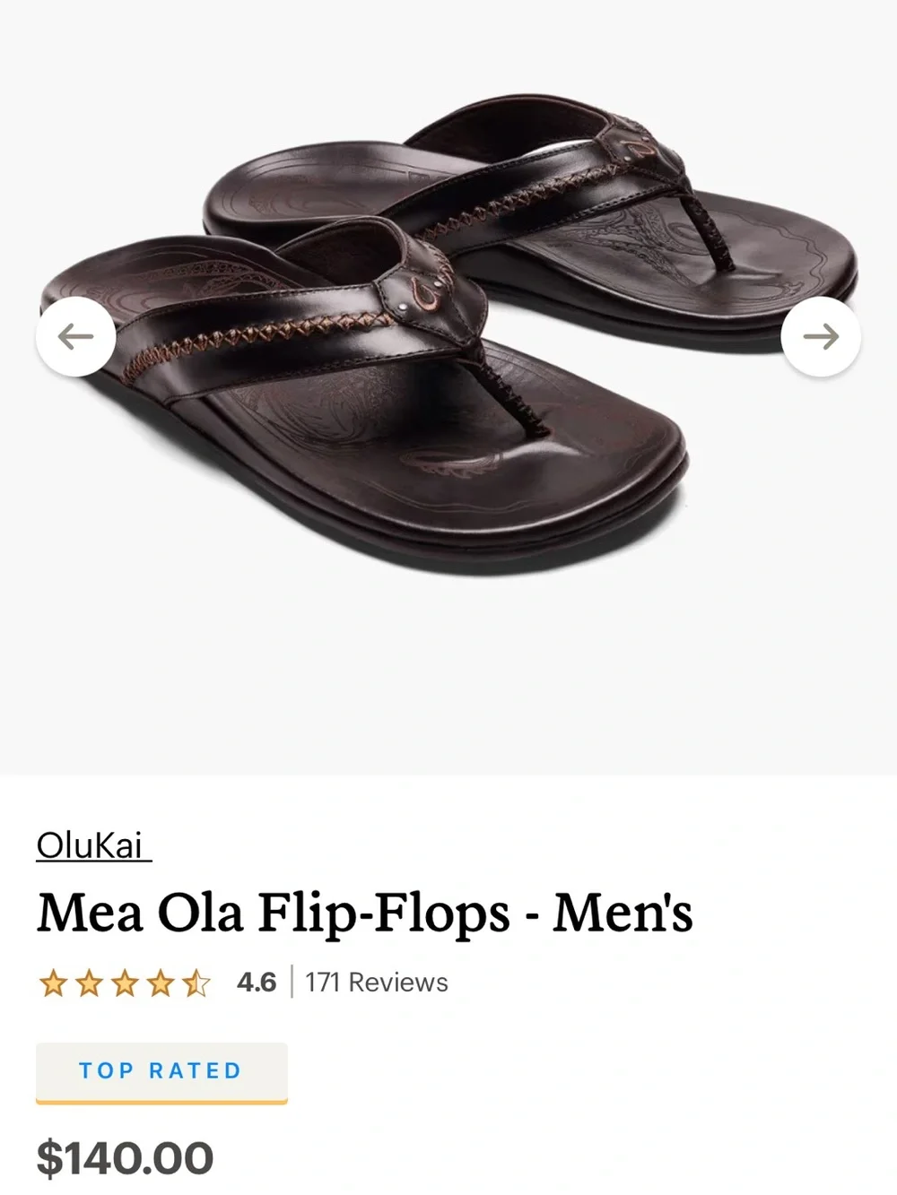 OluKai Mea Ola Dark Brown Leather Thong Sandals